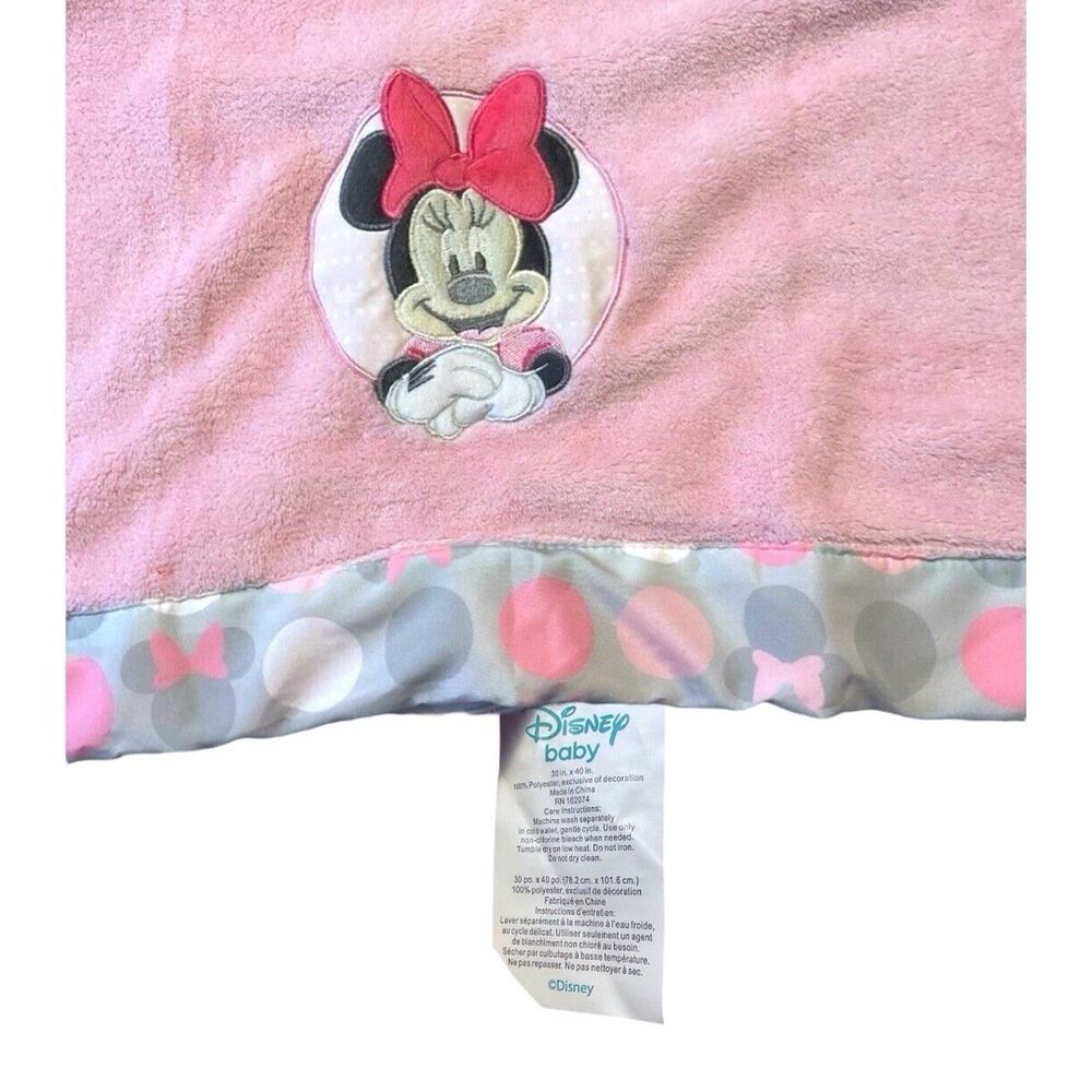 Pink Disney Baby Minnie Mouse Baby Blanket Pink Gray Soft And Cuddly 30”x40” - Picture 7 of 7